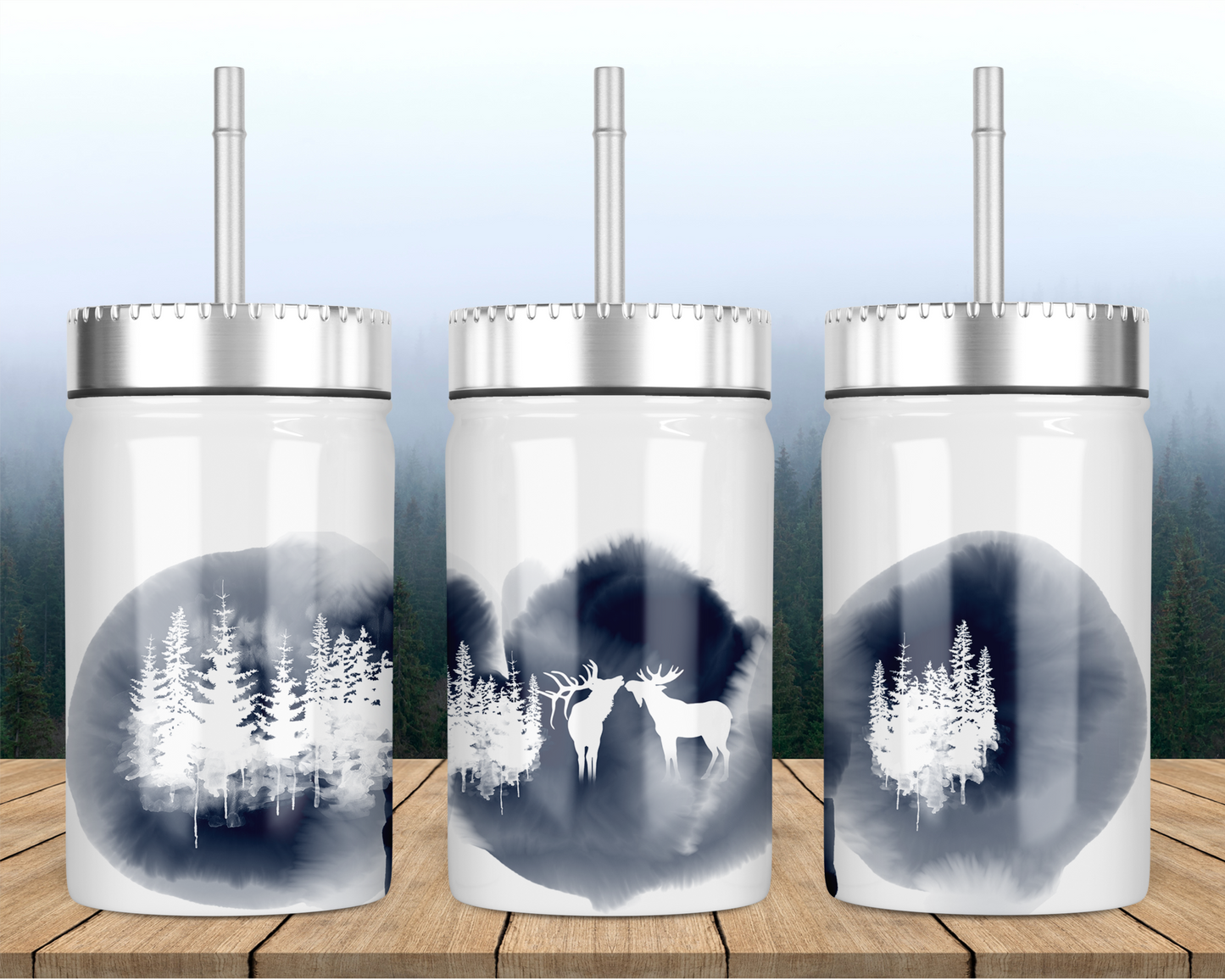 Moose Tumbler Mason Jar with Lid Straw - Outdoorsy Travel Mug Gift for Dad