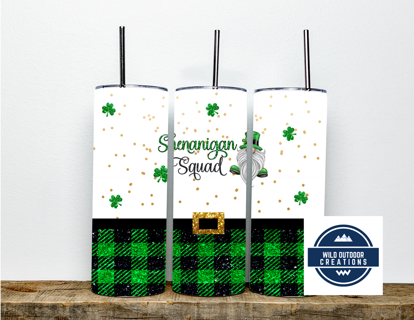 Shenanigan Squad 20 oz Skinny Tumbler, To Go Cup with lid and straw, Travel Coffee Mug, Iced Coffee Tumbler - Wild Outdoor Creations