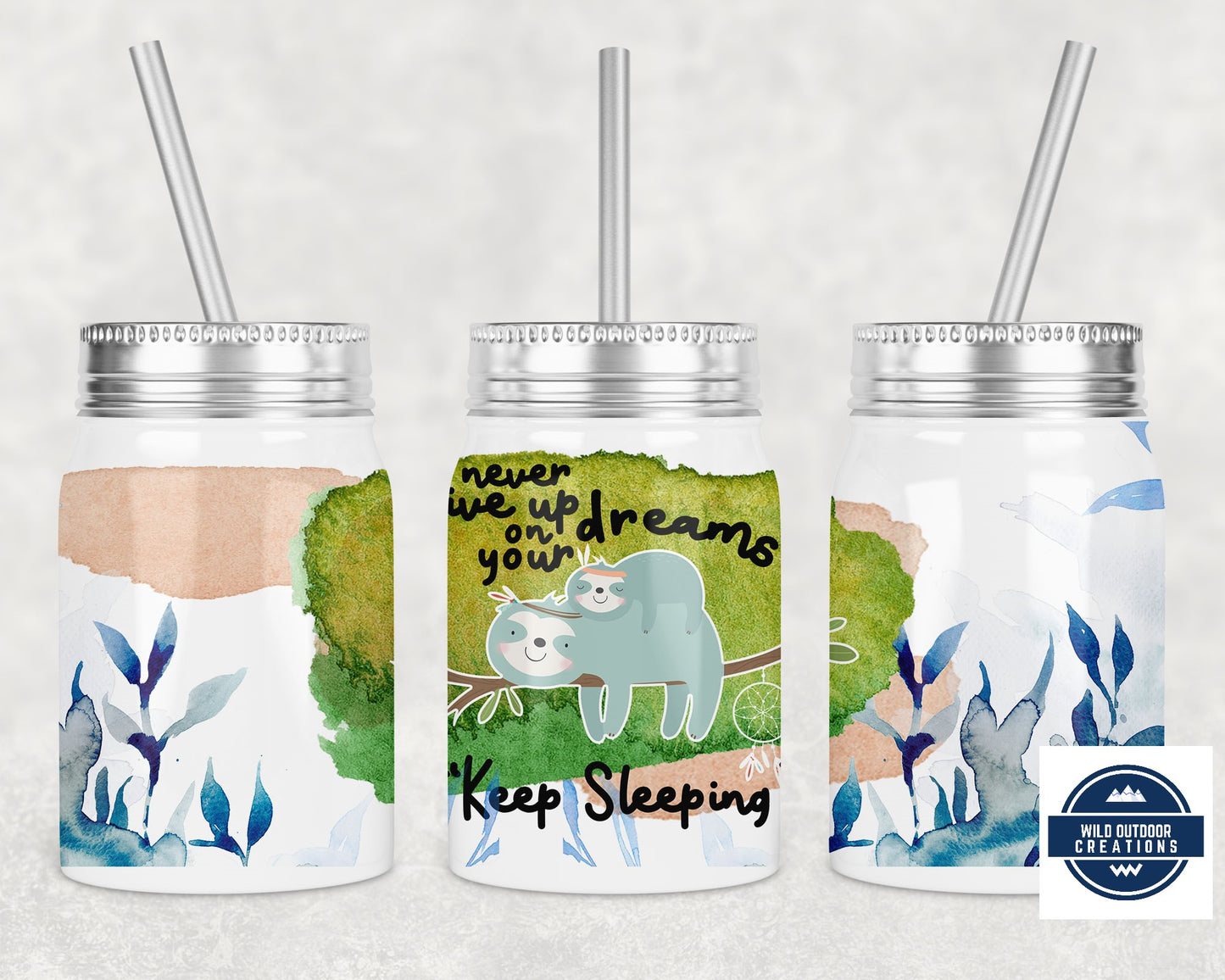 Sloth Mason Jar 17oz with Lid Straw - Cute Drinkware for Home Outdoors