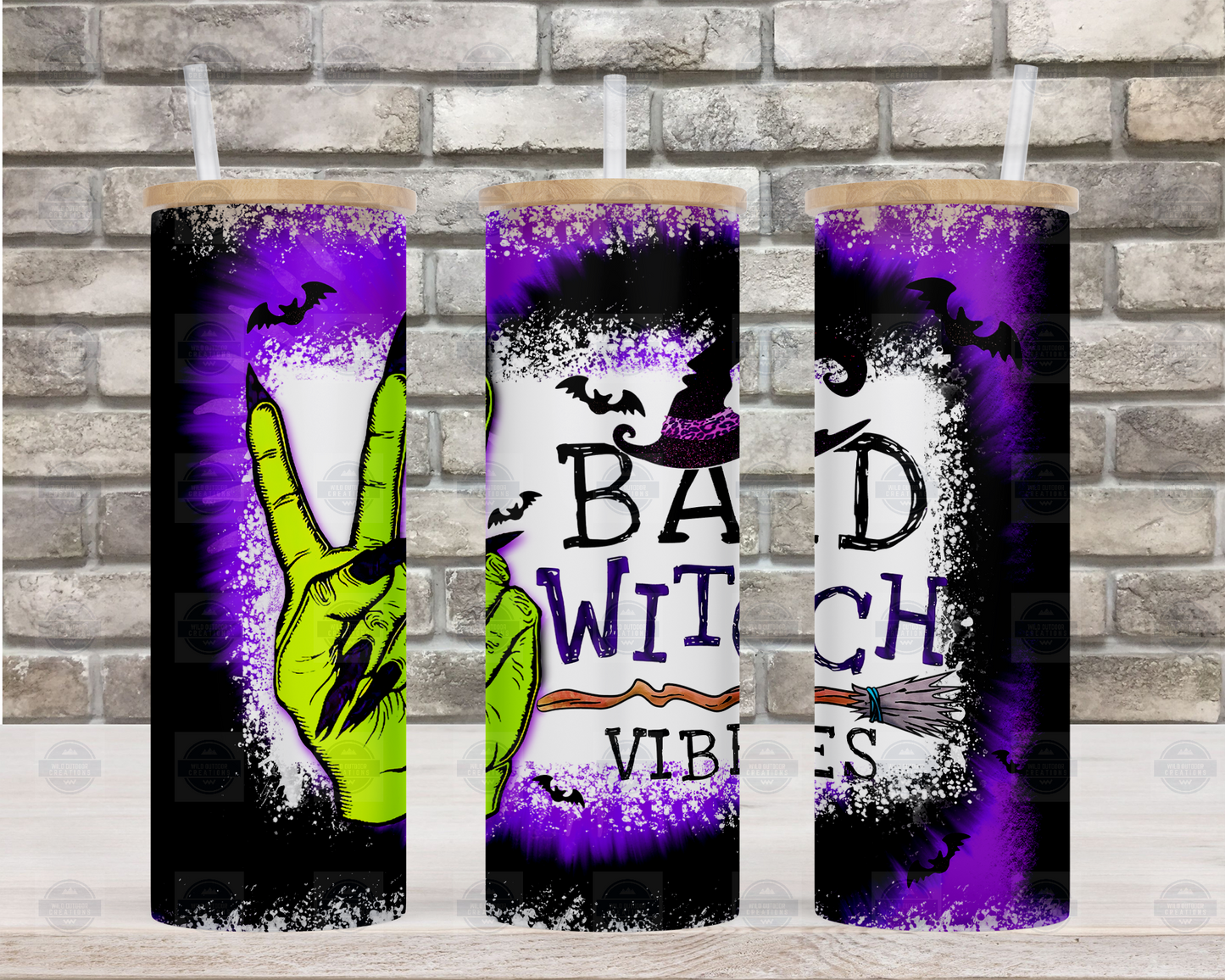 Bad Witch Vibes 25oz Glass Tumbler Cup with Straw and Lid