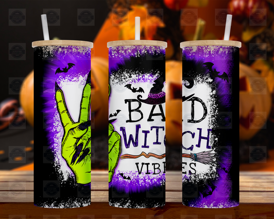 Bad Witch Vibes 25oz Glass Tumbler Cup with Straw and Lid