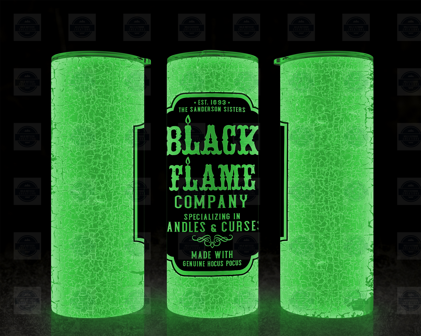 Glow-in-the-Dark Black Flame 20oz Skinny Tumbler with Straw Lid