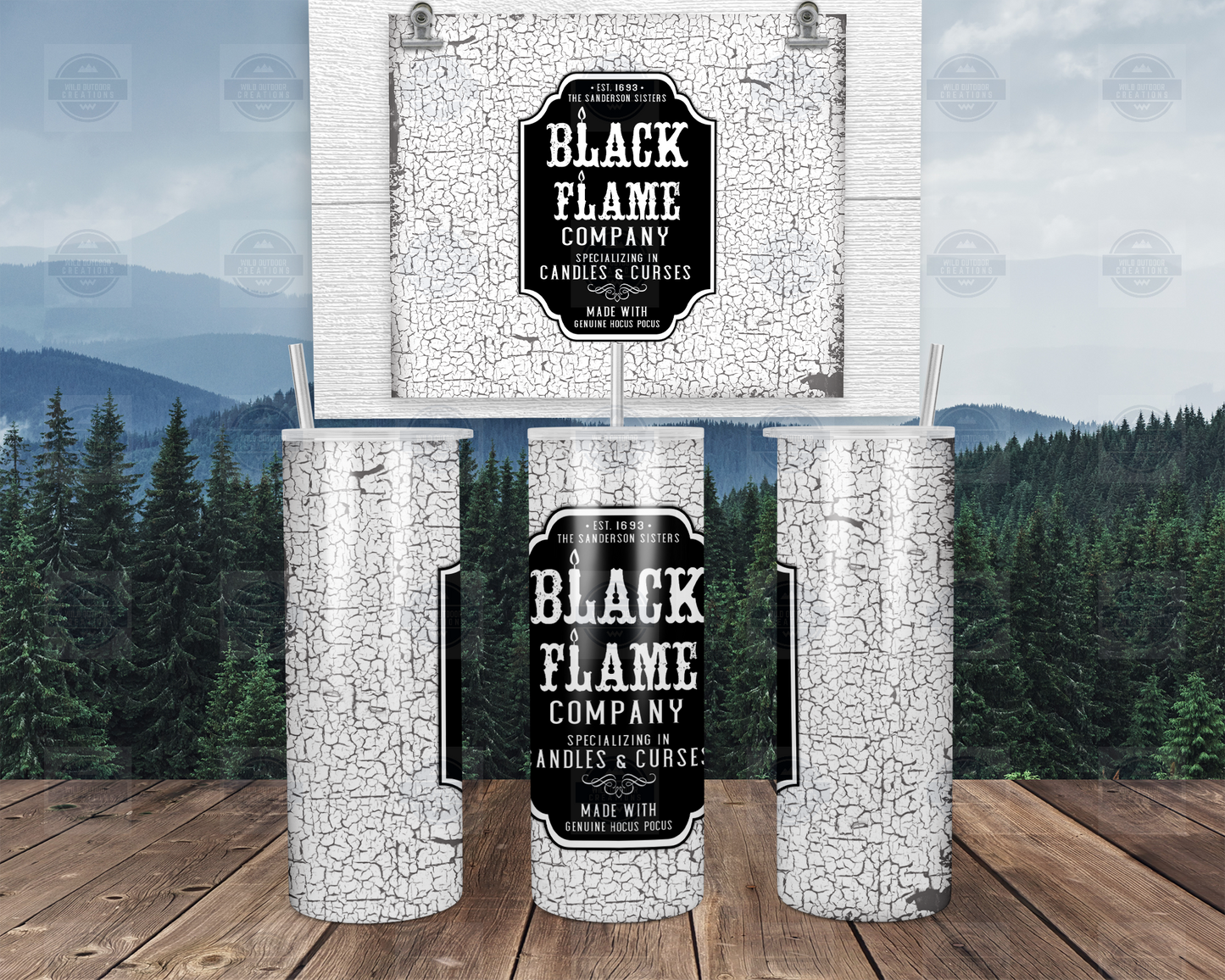 Glow-in-the-Dark Black Flame 20oz Skinny Tumbler with Straw Lid