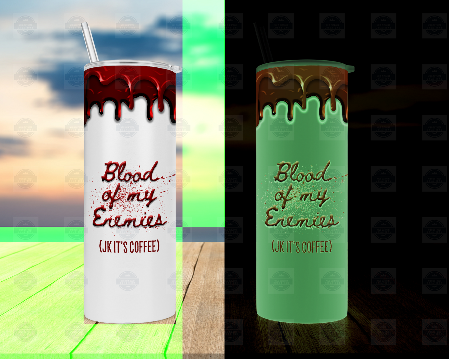 Glow-in-the-Dark 20oz Skinny Tumbler with Straw Lid - Blood of My Enemies Design