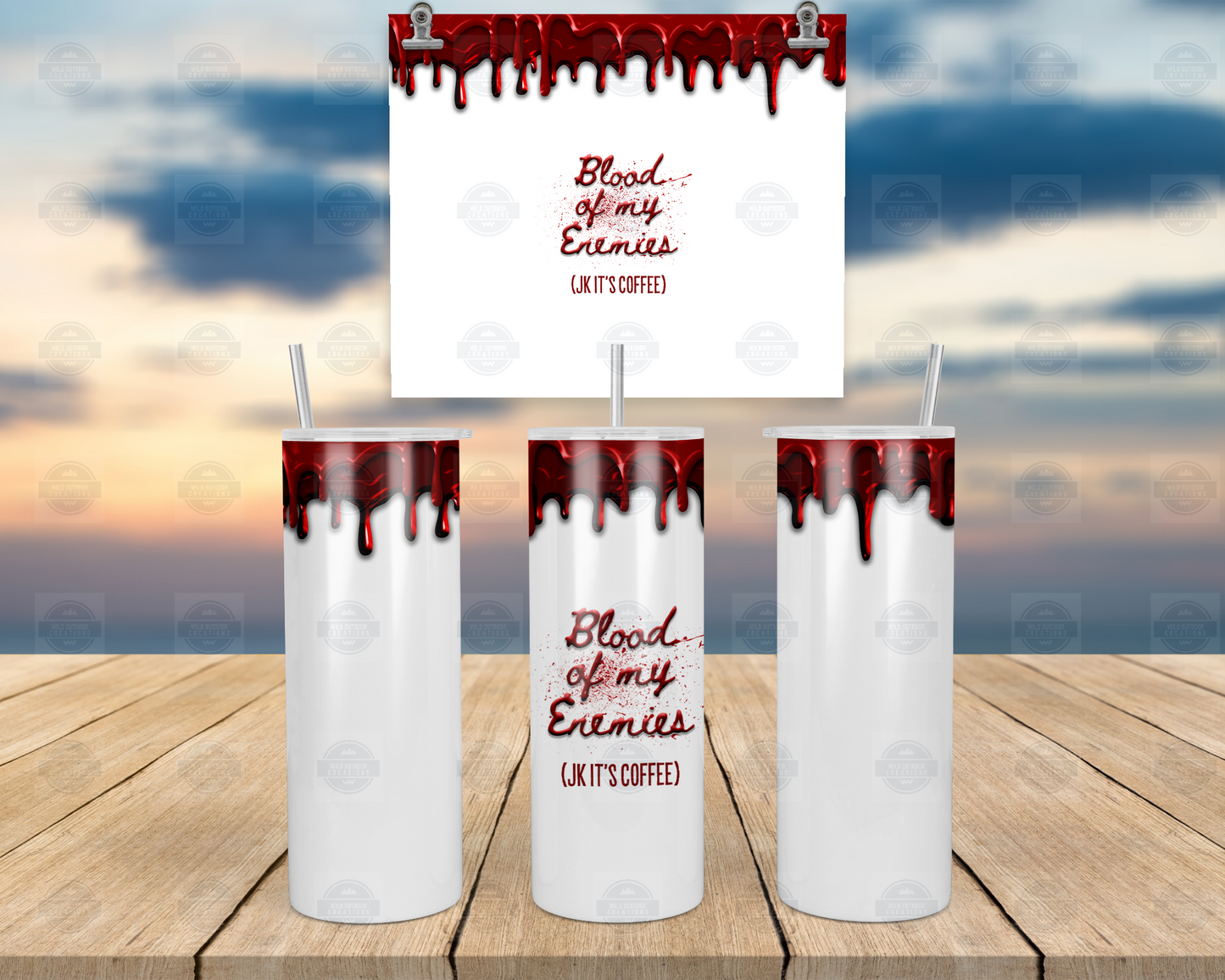 Glow-in-the-Dark 20oz Skinny Tumbler with Straw Lid - Blood of My Enemies Design