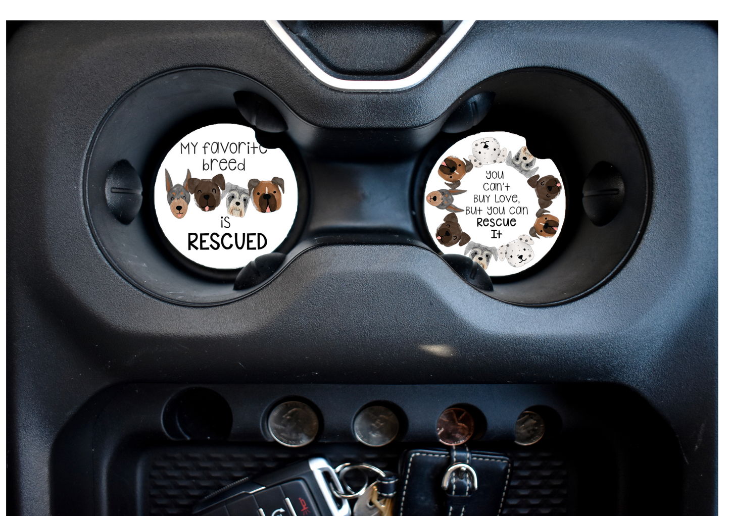 Dog Car Coasters Set of 2, Rescue Dog Car Coaster, Stocking Stuffer for Dog Mom