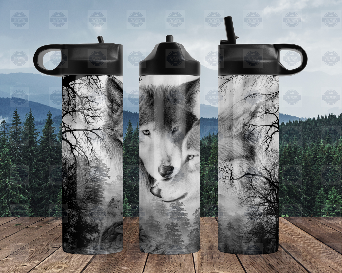 Wolf Water Bottle with Flip Top Lid Straw - Durable Leak-Proof Design for Hydration on the Go