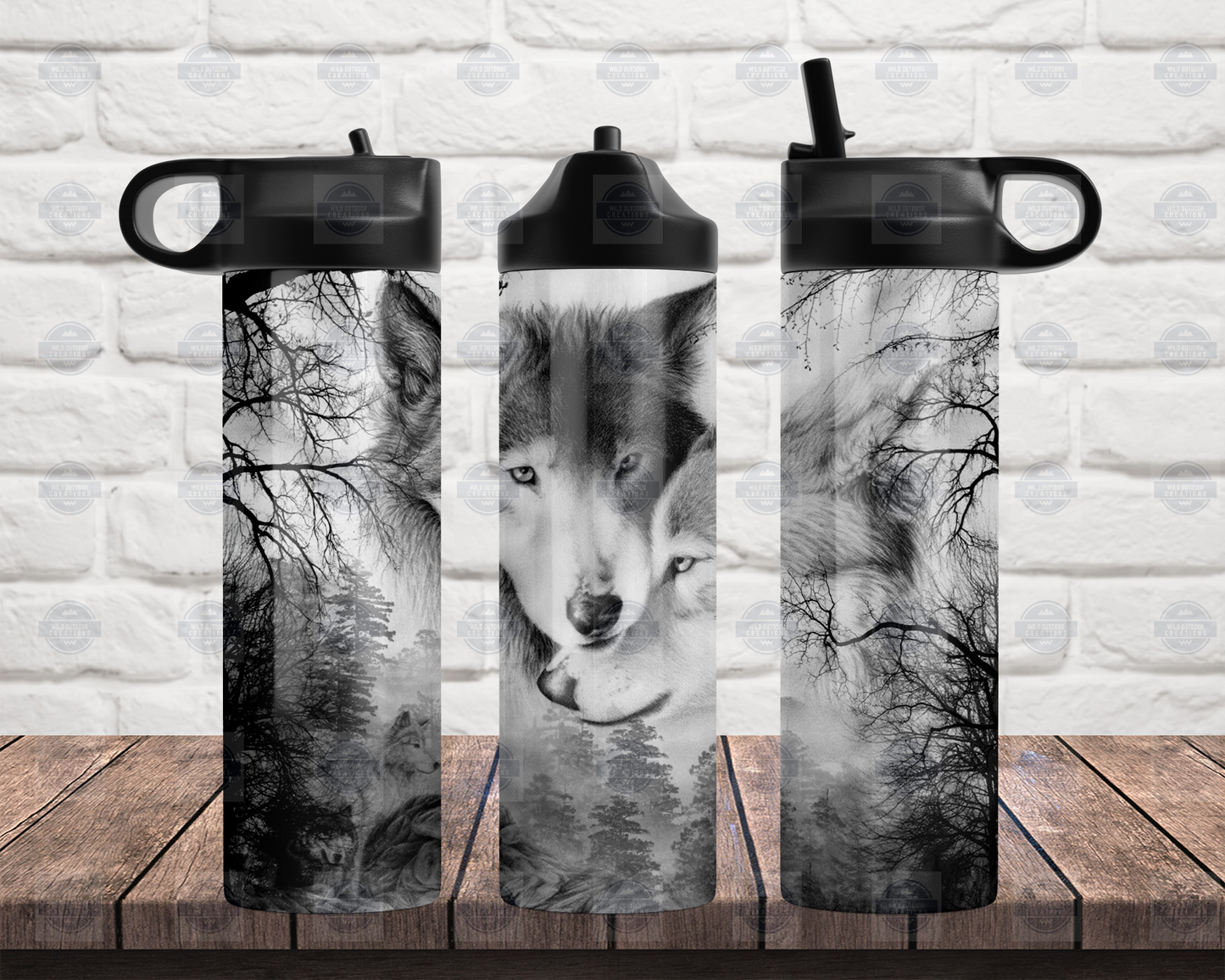 Wolf Water Bottle with Flip Top Lid Straw - Durable Leak-Proof Design for Hydration on the Go