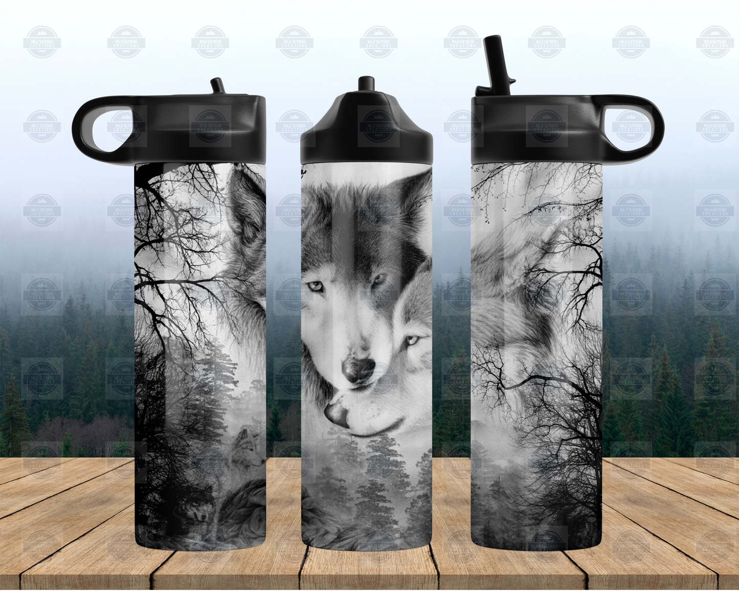Wolf Water Bottle with Flip Top Lid Straw - Durable Leak-Proof Design for Hydration on the Go