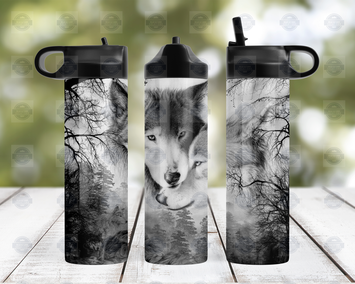 Wolf Water Bottle with Flip Top Lid Straw - Durable Leak-Proof Design for Hydration on the Go