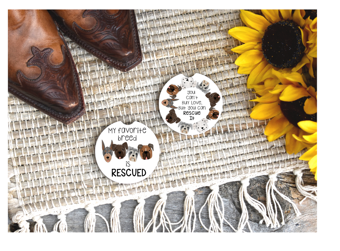 Dog Car Coasters Set of 2, Rescue Dog Car Coaster, Stocking Stuffer for Dog Mom