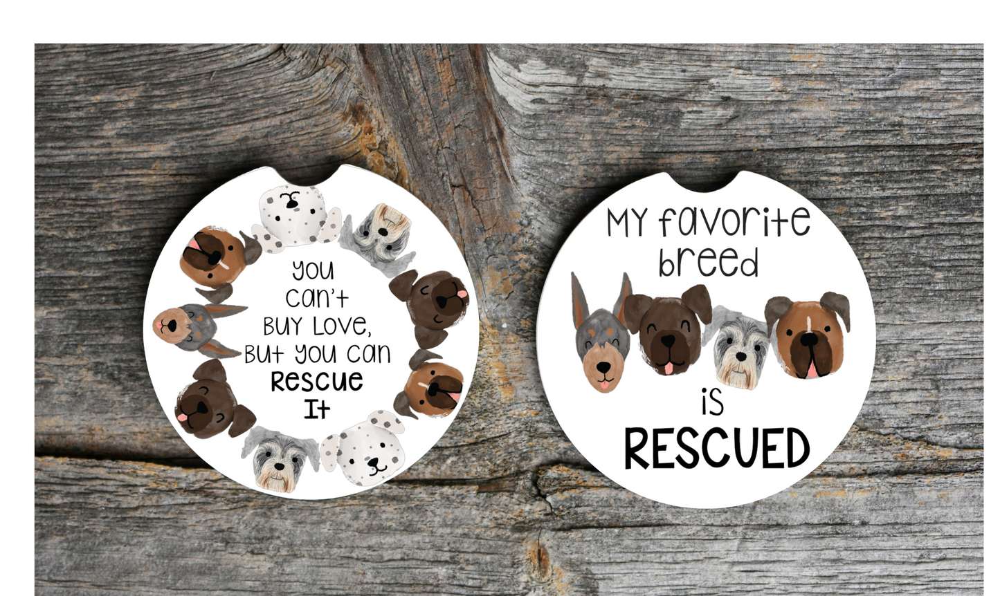 Dog Car Coasters Set of 2, Rescue Dog Car Coaster, Stocking Stuffer for Dog Mom