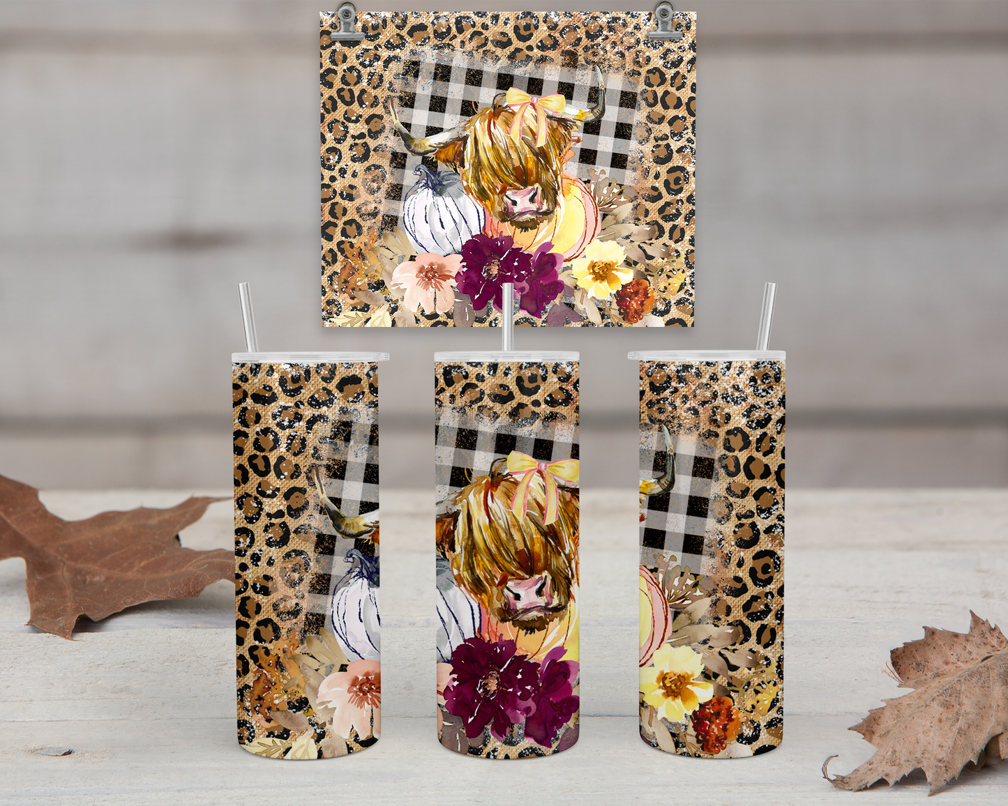 Boho Highland Cow Tumbler Cup with Lid and Straw, Travel Coffee Tumbler for Her, Country Girl Gifts