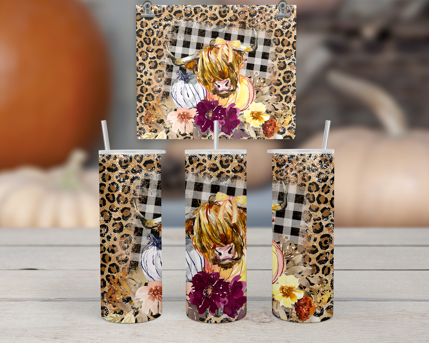 Boho Highland Cow Tumbler Cup with Lid and Straw, Travel Coffee Tumbler for Her, Country Girl Gifts