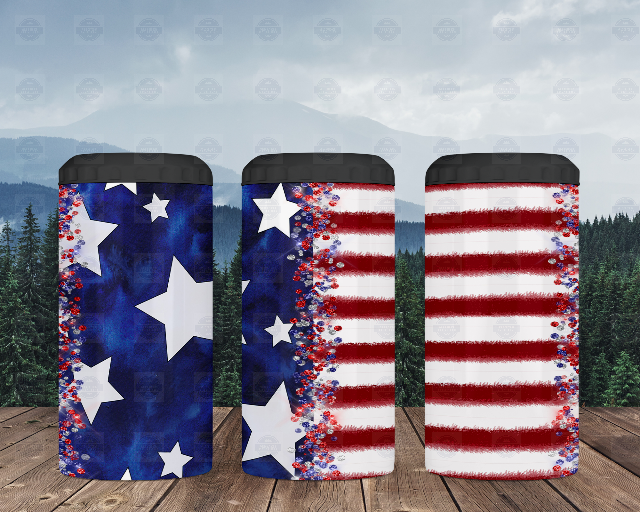 USA Flag 4-in-1 Can Cooler Road Trip Tumbler Perfect for Outdoor Adventures