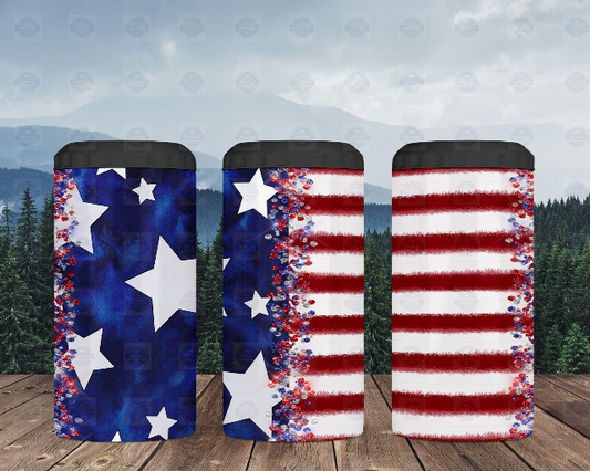 USA Flag 4-in-1 Can Cooler  Road Trip Tumbler  Perfect for Outdoor Adventures