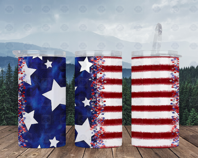 USA Flag 4-in-1 Can Cooler Road Trip Tumbler Perfect for Outdoor Adventures