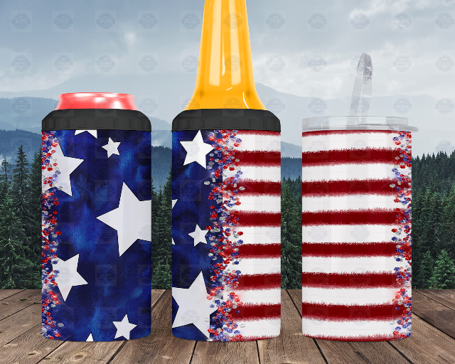 USA Flag 4-in-1 Can Cooler Road Trip Tumbler Perfect for Outdoor Adventures