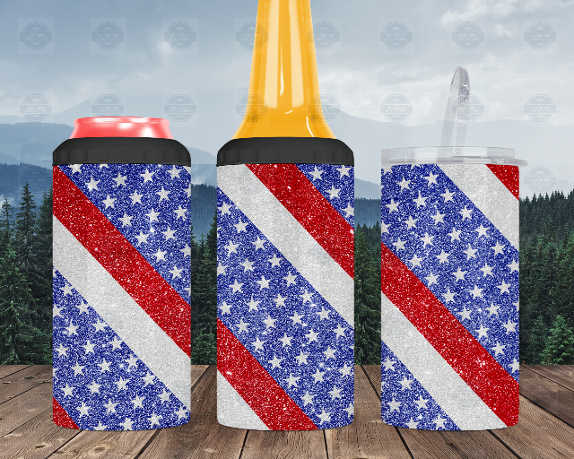 Patriotic Glitter 4-in-1 Can Cooler for 4th of July Celebrations