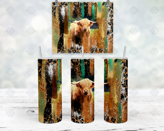 Highland Cow 20oz Skinny Tumbler with Straw  Lid - Brush Stroke Design