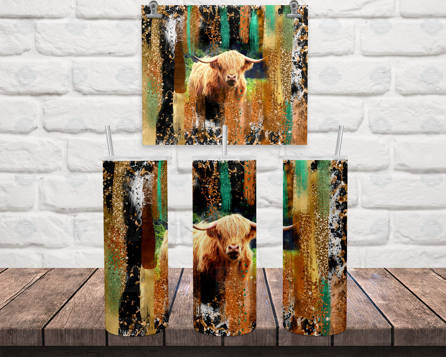 Highland Cow 20oz Skinny Tumbler with Straw Lid - Brush Stroke Design