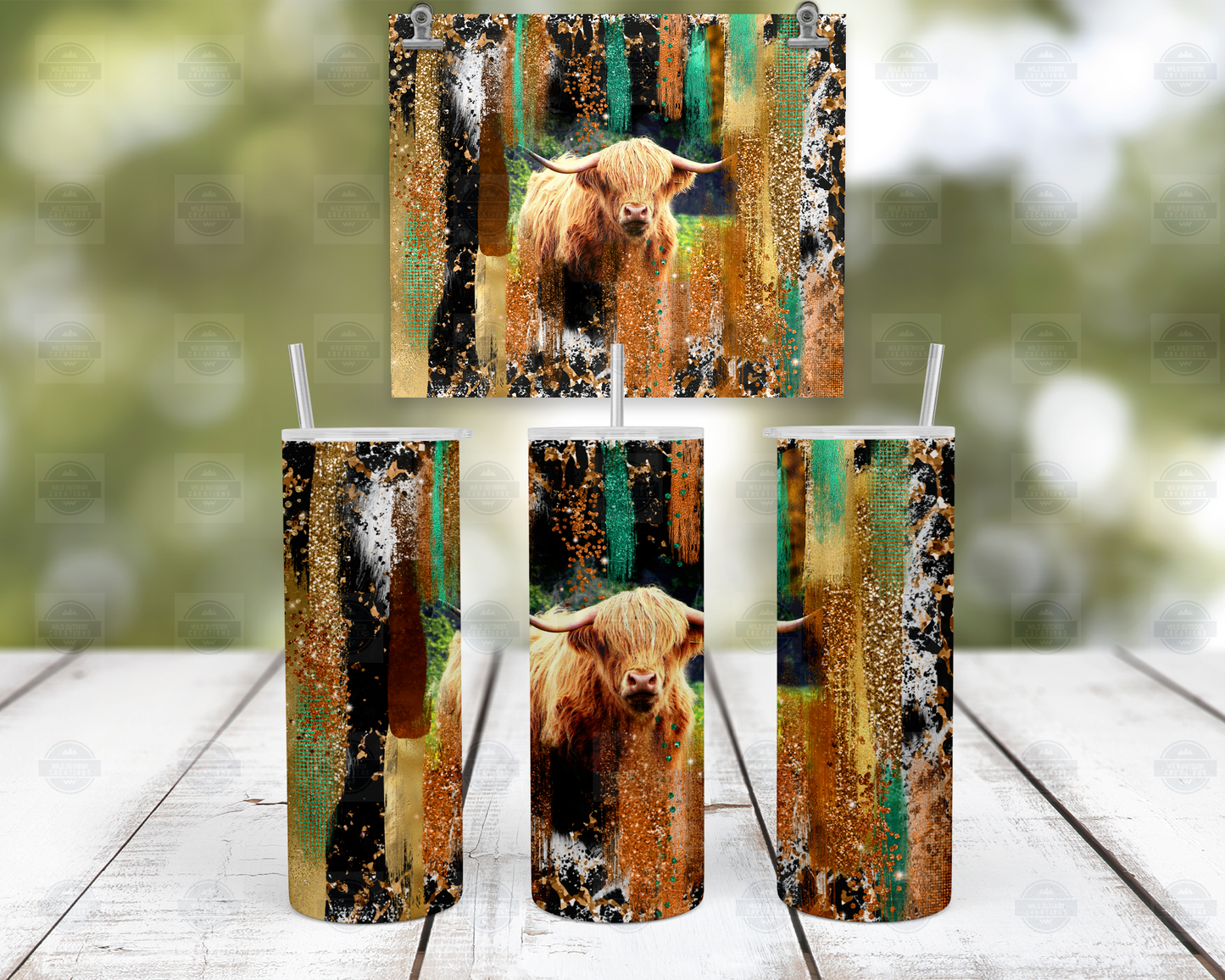 Highland Cow 20oz Skinny Tumbler with Straw Lid - Brush Stroke Design