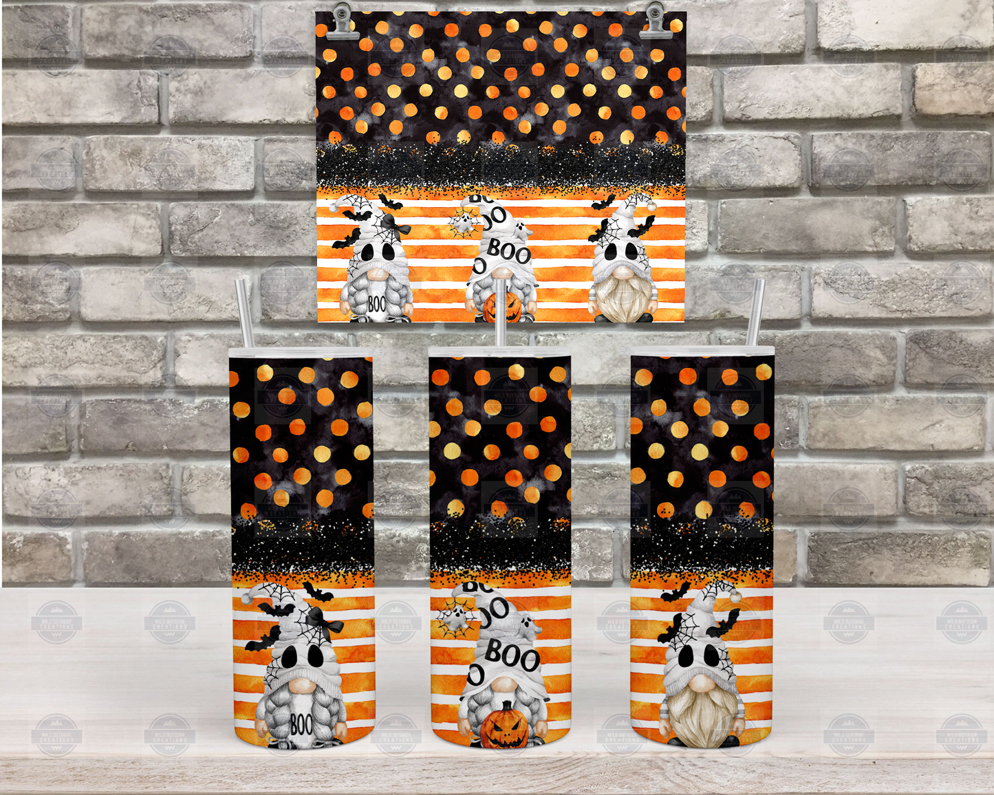 Halloween Gnome Tumbler Cup with Straw and Lid