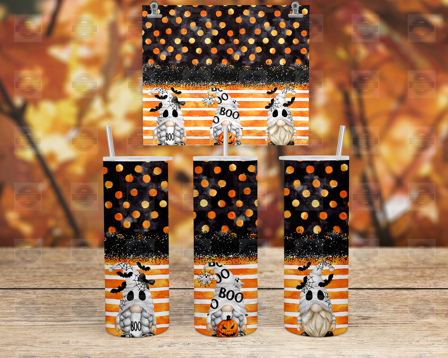 Halloween Gnome Tumbler Cup with Straw and Lid