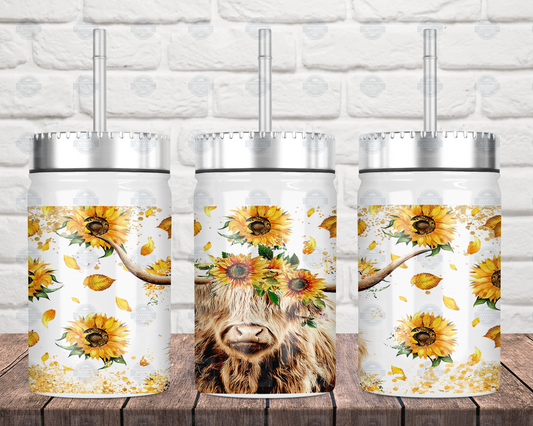 Highland Cow Mason Jar with Straw  Lid - Rustic Farmhouse Drinkware