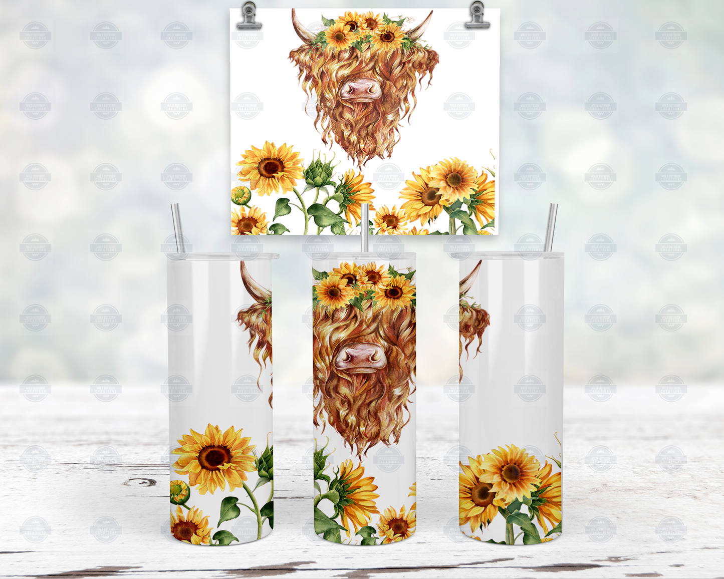 Sunflower Highland Cow 20oz Tumbler with Straw Lid for Hot Cold Drinks