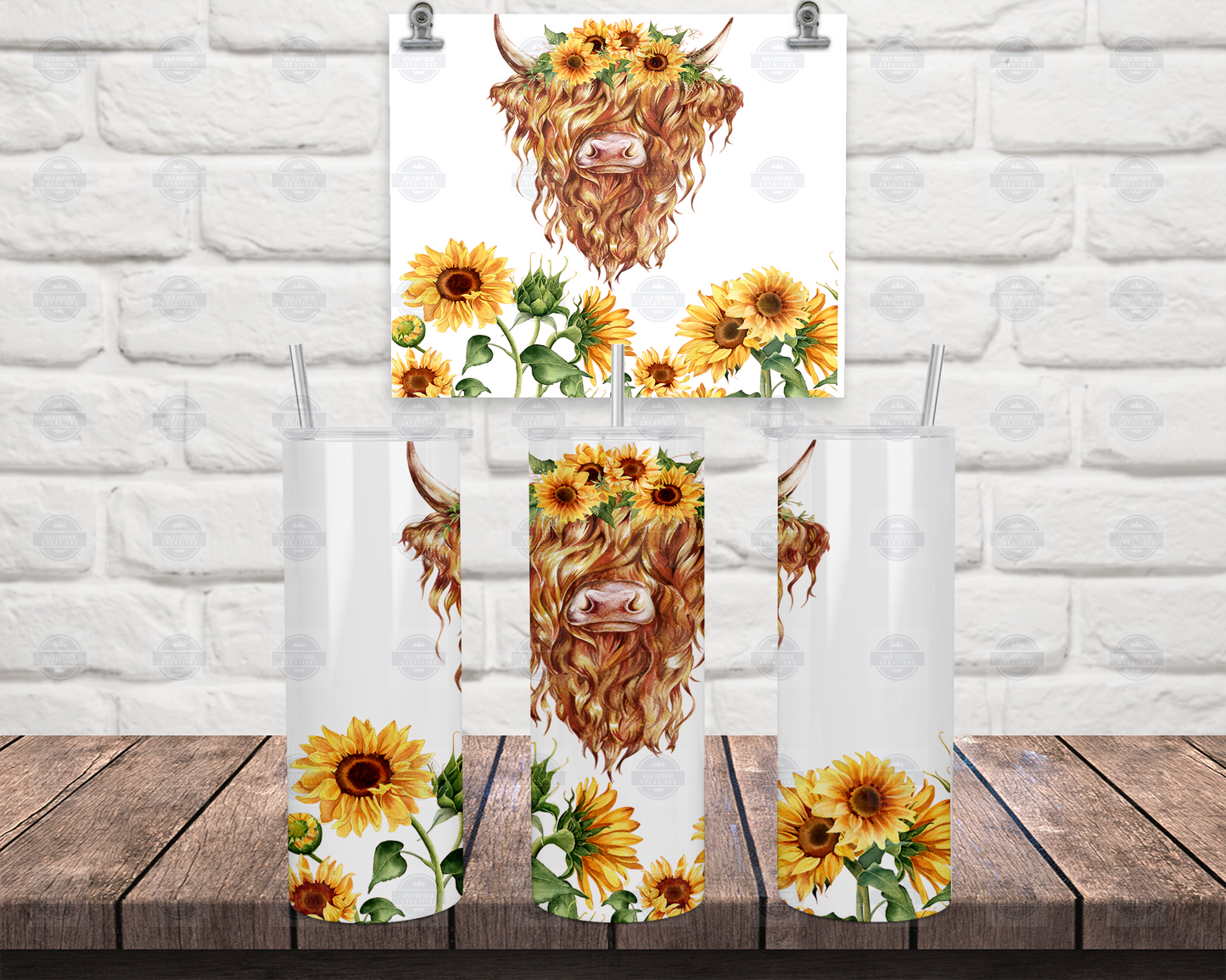 Sunflower Highland Cow 20oz Tumbler with Straw Lid for Hot Cold Drinks