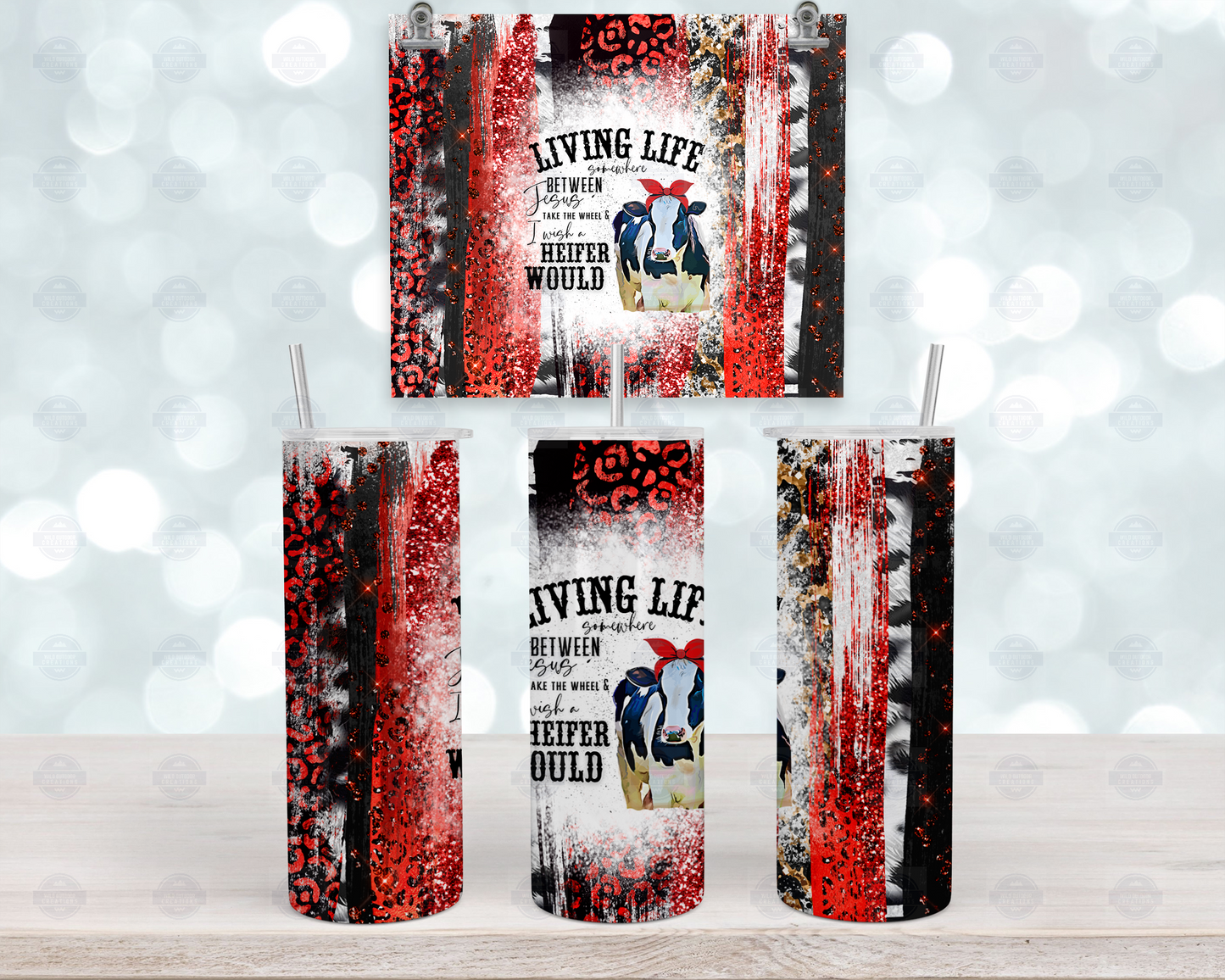 Travel Coffee Tumbler - Faith-Inspired Design Living Life Between Jesus and I Wish a Heifer Would for Her