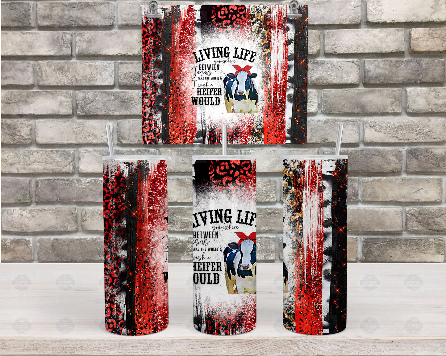 Travel Coffee Tumbler - Faith-Inspired Design Living Life Between Jesus and I Wish a Heifer Would for Her
