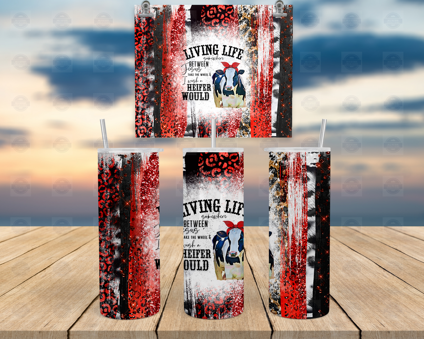 Travel Coffee Tumbler - Faith-Inspired Design Living Life Between Jesus and I Wish a Heifer Would for Her