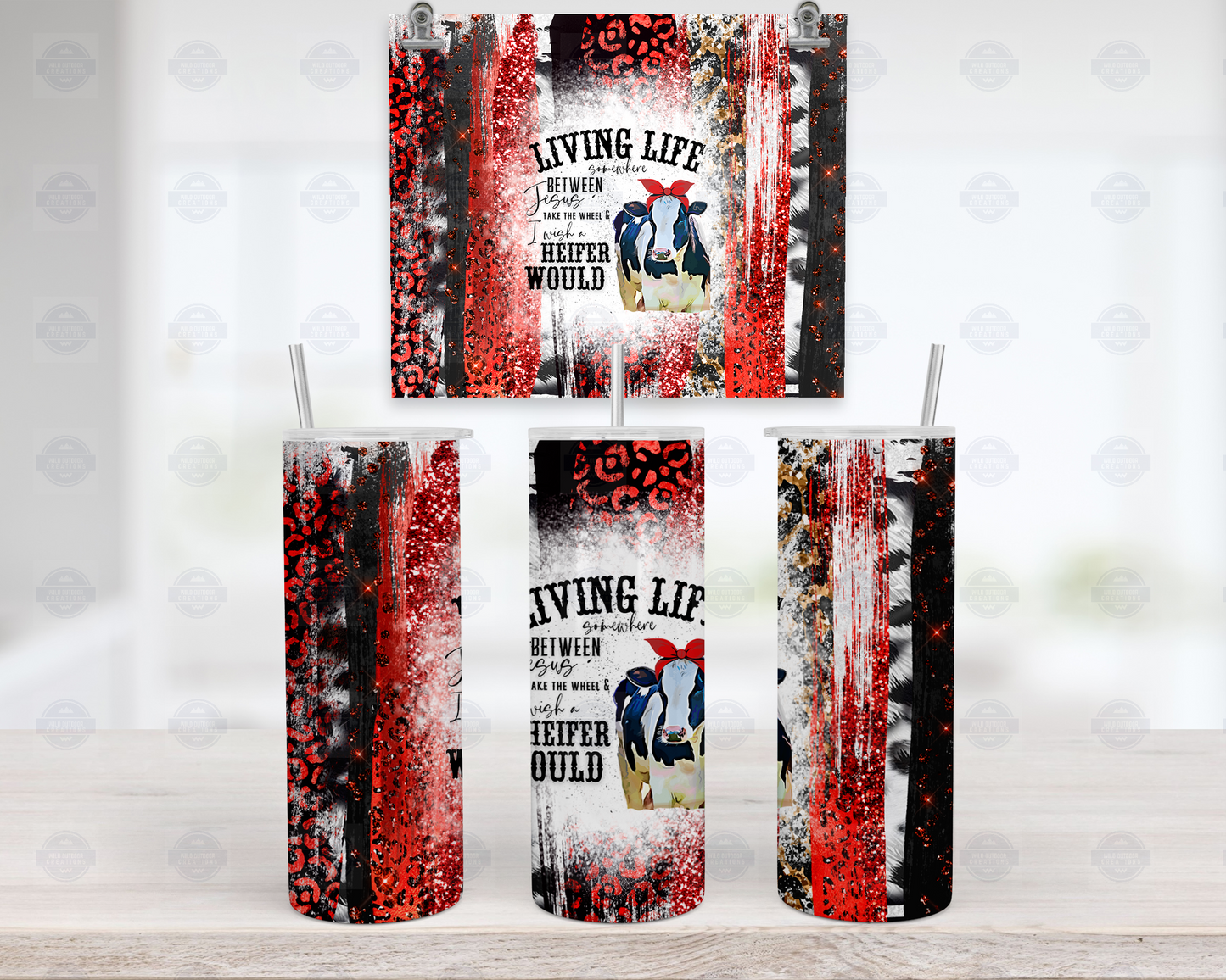 Travel Coffee Tumbler - Faith-Inspired Design Living Life Between Jesus and I Wish a Heifer Would for Her