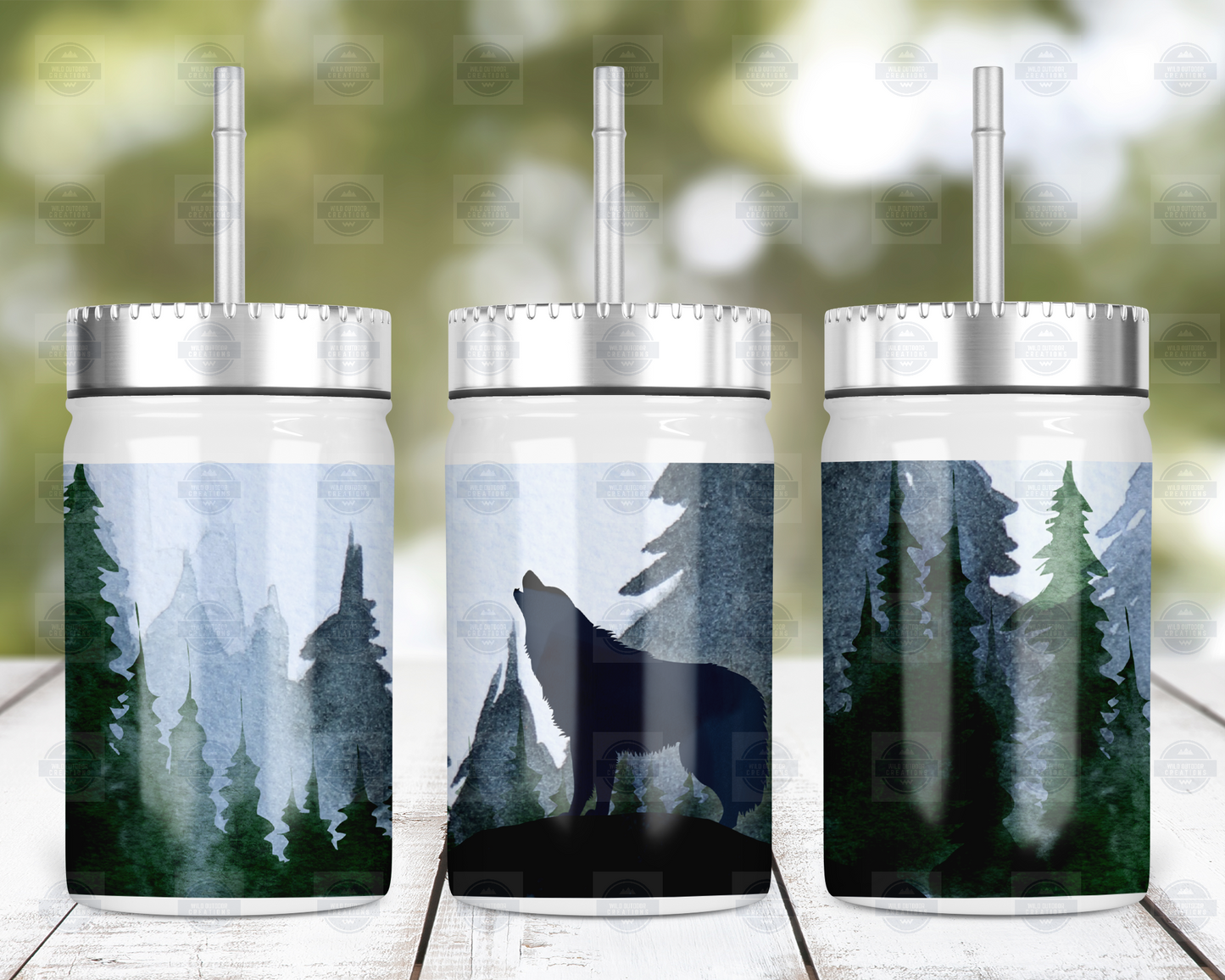 17oz Mason Jar Tumbler with Straw Lid - Outdoorsy Lonely Wolf Design for Nature Lovers
