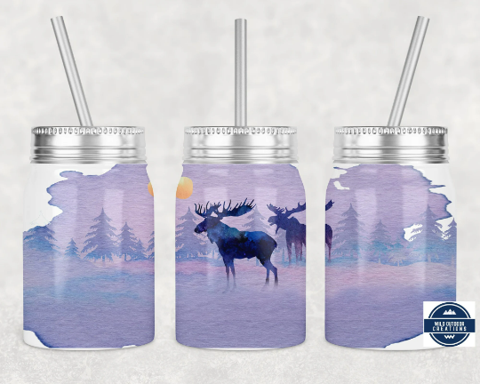 Moose Scene 17oz Mason Jar Tumbler - Rustic Outdoor Drinkware