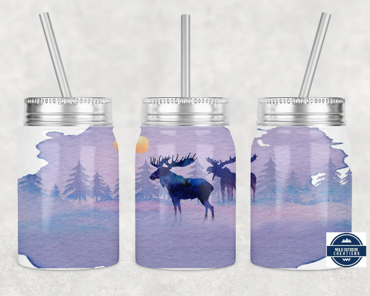 Moose Scene 17oz Mason Jar Tumbler - Rustic Outdoor Drinkware