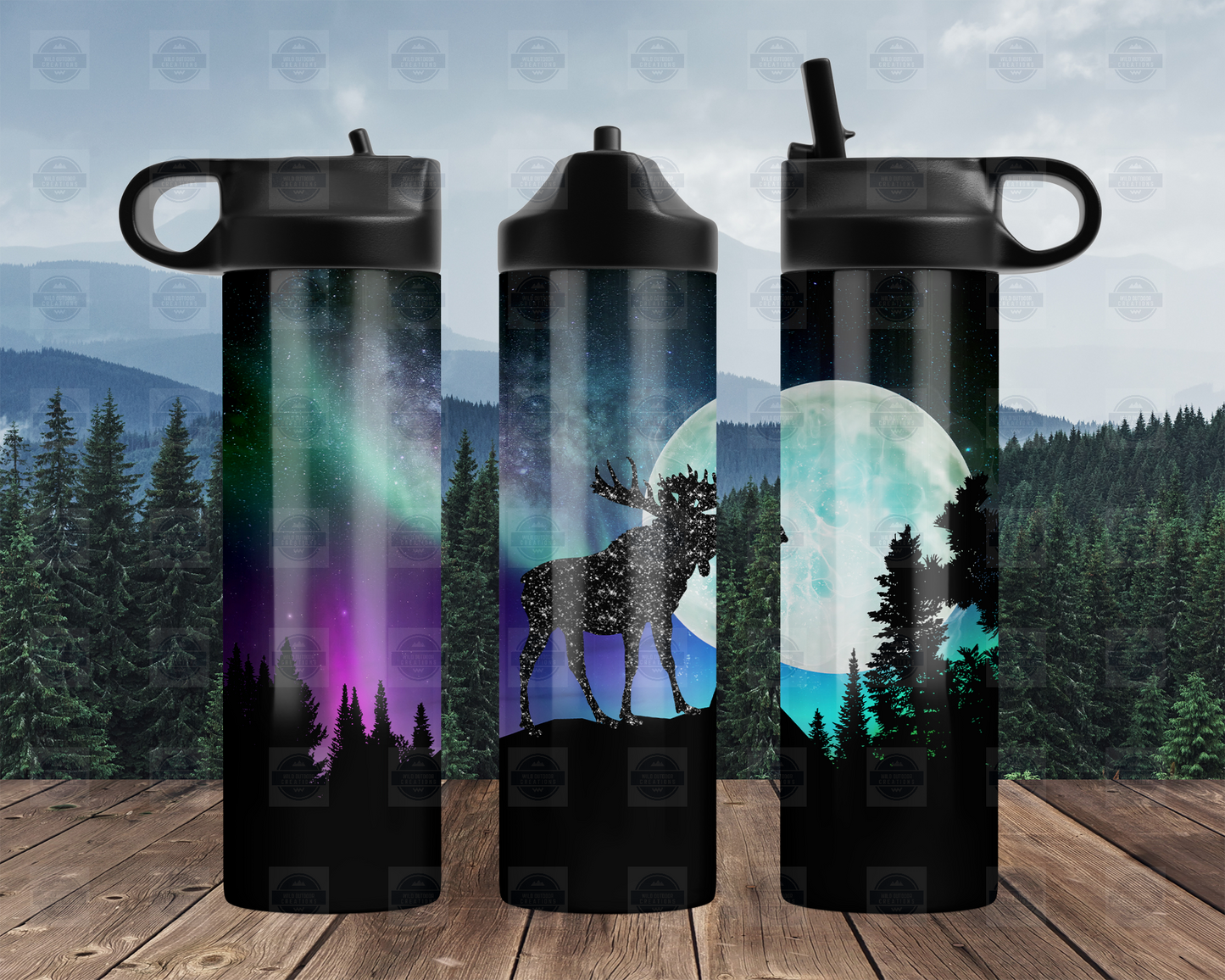 Moose Northern Lights 20oz Water Bottle with Flip Top Lid