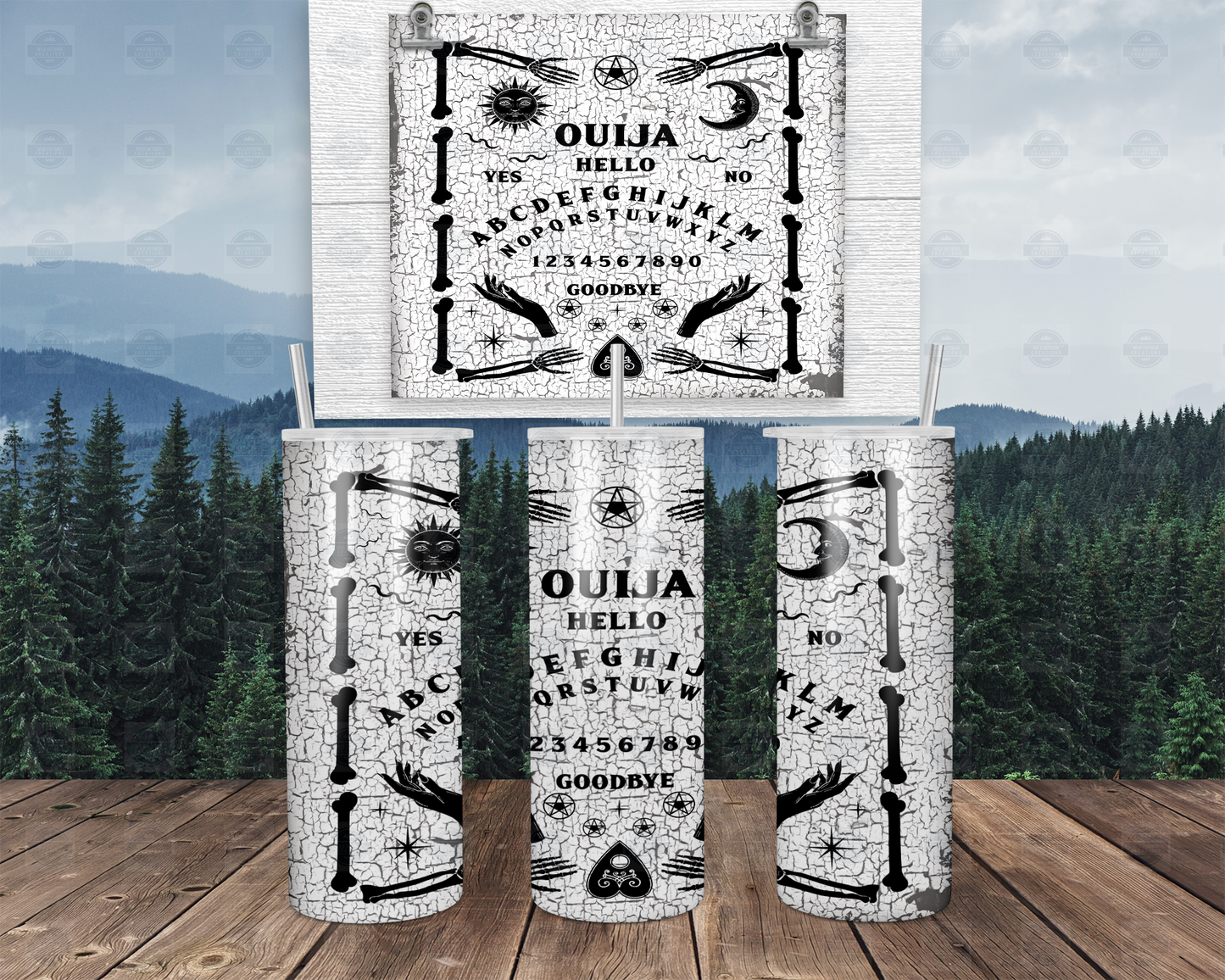 Glow-in-the-Dark Ouija Board 20oz Skinny Tumbler with Straw Lid
