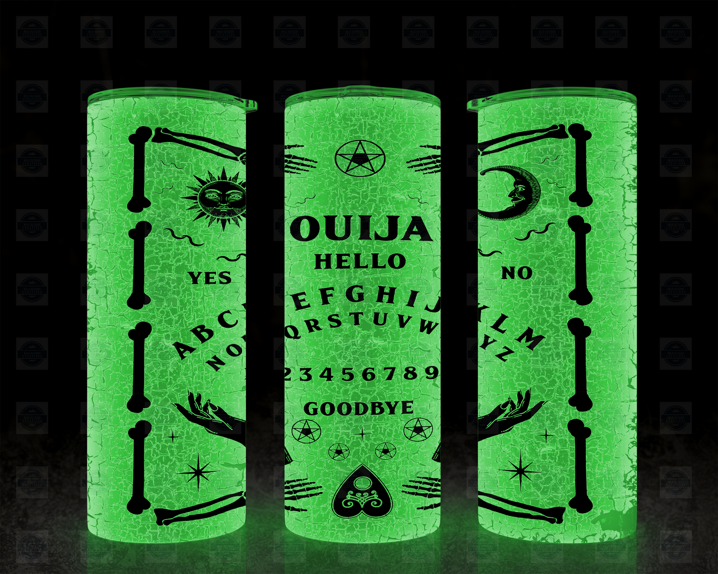 Glow-in-the-Dark Ouija Board 20oz Skinny Tumbler with Straw Lid