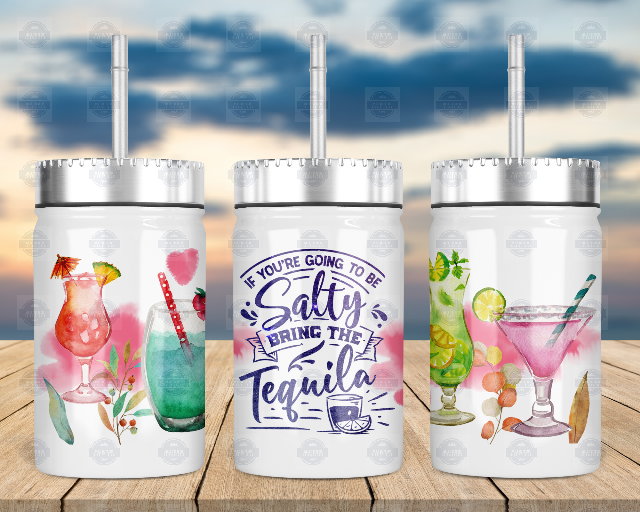 Salty Tequila Mason Jar Cup with Lid Straw - Perfect for Parties