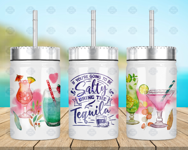Salty Tequila Mason Jar Cup with Lid Straw - Perfect for Parties