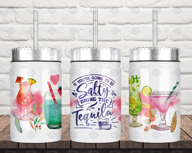 Salty Tequila Mason Jar Cup with Lid Straw - Perfect for Parties
