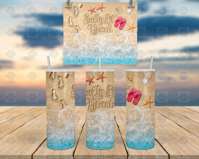 Salty Lil Beach Tumbler - Iced Coffee Cup with Lid Straw for Refreshing Summer Drinks