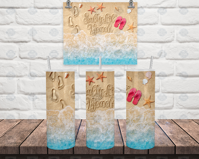 Salty Lil Beach Tumbler - Iced Coffee Cup with Lid Straw for Refreshing Summer Drinks