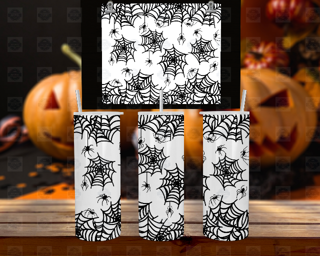 White and Black Spider Web Glow In The Dark Tumbler with Straw and Lid