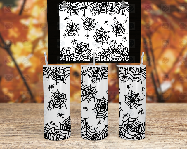 White and Black Spider Web Glow In The Dark Tumbler with Straw and Lid