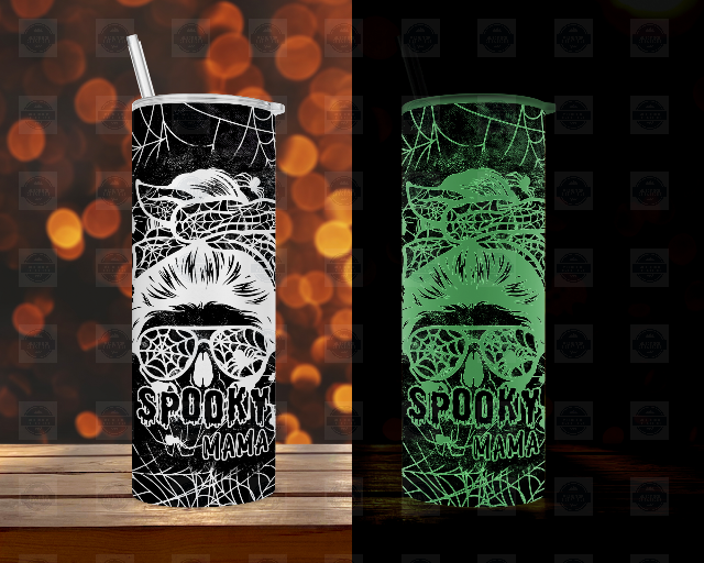 Spooky Mama Halloween Glow In Dark Tumbler with Straw and Lid