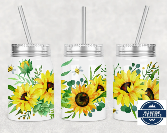 Sunflower 17oz Mason Jar Tumbler with Straw - Eco-Friendly Drinkware